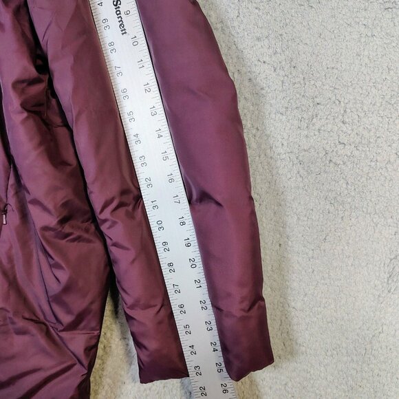 Eileen Fisher Coat Womens Large Maroon Down Parka Hooded Winter Oversized Preppy - Picture 10 of 15